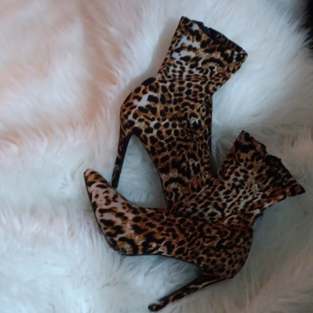 Animal print high heel ankle high boots